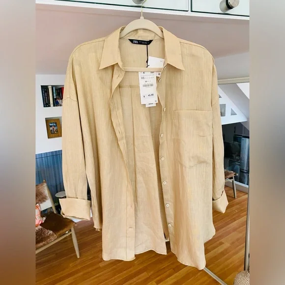 NWT! Zara Linen Shirt with Pocket | Size XS - Picture 2 of 12